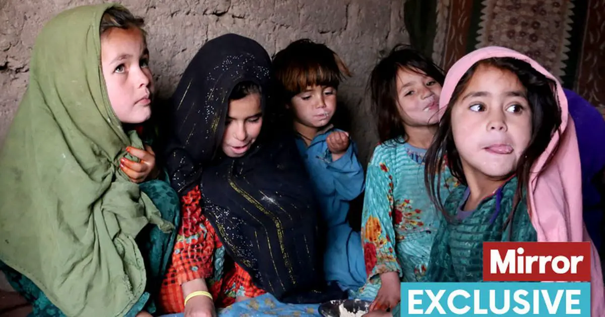 Afghan children are reduced to sharing plates of flour