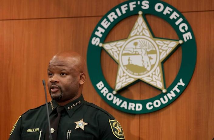 FILE- Broward Sheriff Gregory Tony announced an increased law enforcement presence in District 5, an unincorporated part of Central Broward. The announcement, which took place Friday, July 17, 2020, followed four separate shootings last weekend which killed three people and injured seven more.
