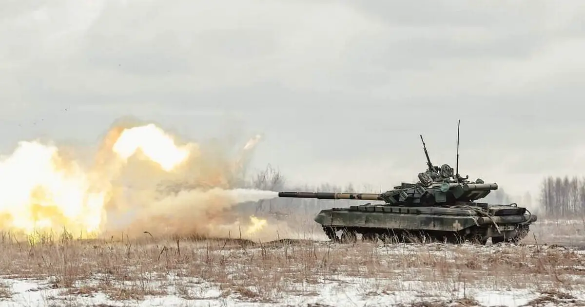 Image released by the Ukraine Ministry of Defense on Feb 9, 2022 shows Ukrainian armed forces tanks carried out combat training in an undisclosed location in Ukraine. Ukraine