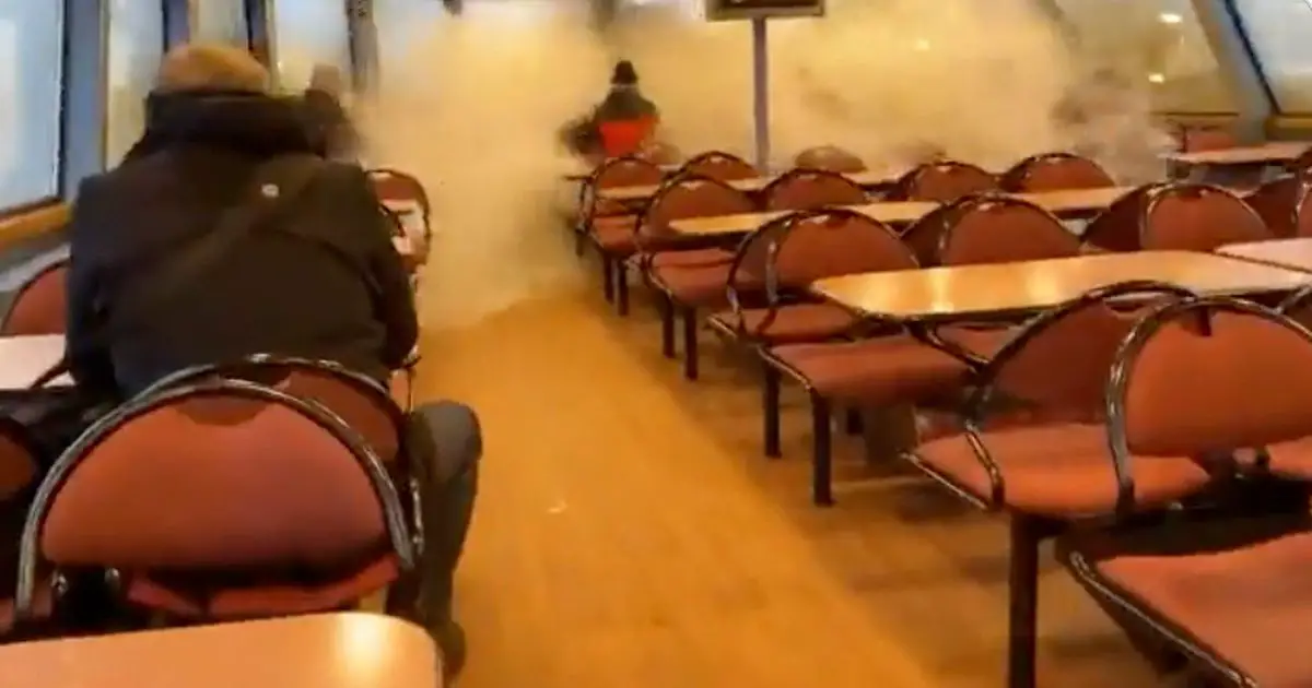 Storm waves smash through ferry windows and pummel passengers in terrifying footage