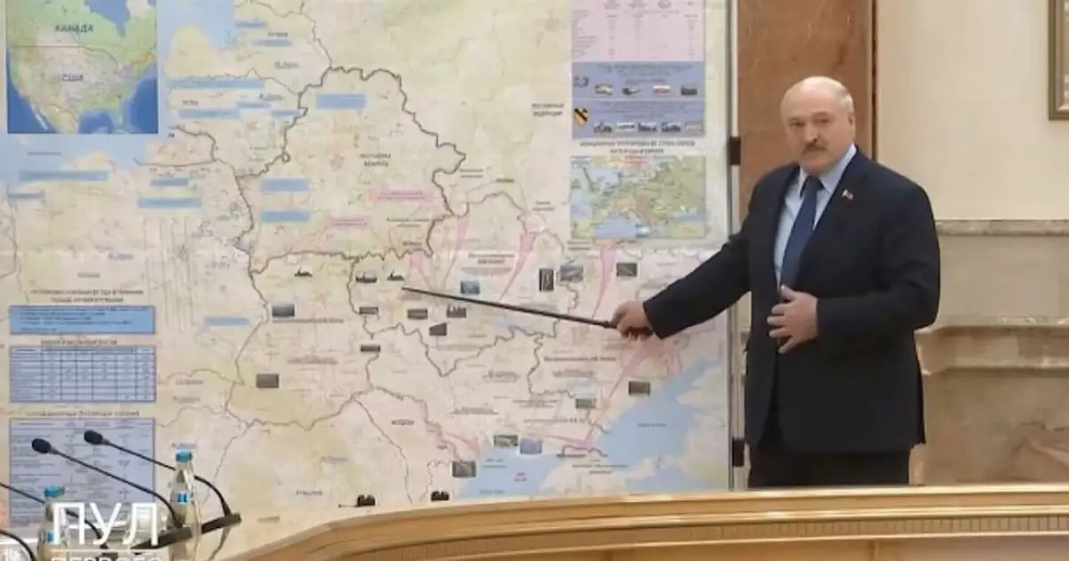 Belarus dictator appears to show next invasion target as he stands near battle map on TV
