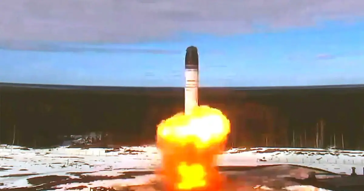 A test of the Sarmat intercontinental ballistic missile, also known as the Satan-2